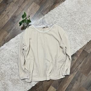 J.Jill Size Medium Oversized Beige Y2K Ribbed Corduroy Crewneck Pullover Top